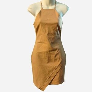 NWT | A'GACI | THE VINTAGE SHOP | Asymmetrical Tan Halter Dress